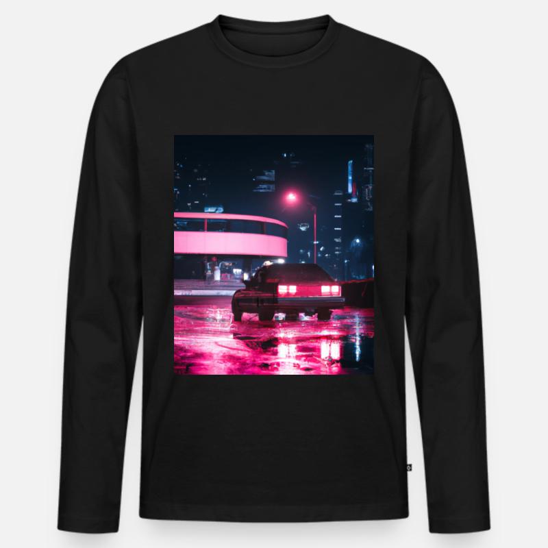Vaporwave Aesthetic Synthwave Car - Männer Premium Bio Langarmshirt - Schwarz