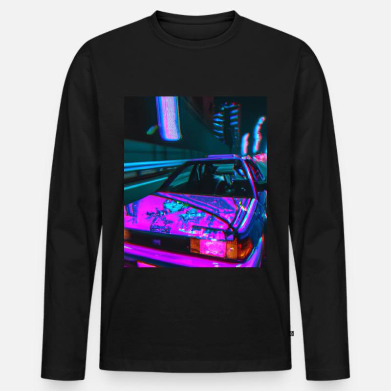 Vaporwave Aesthetic Synthwave Car - Männer Premium Bio Langarmshirt - Schwarz