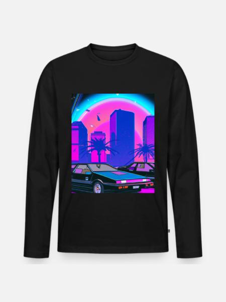 Vaporwave Aesthetic Synthwave City - Men's Premium Organic Long Sleeve Shirt - black