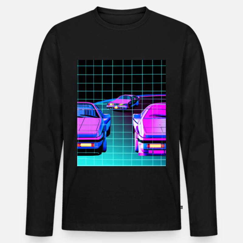 Vaporwave Aesthetic Synthwave Car - Männer Premium Bio Langarmshirt - Schwarz