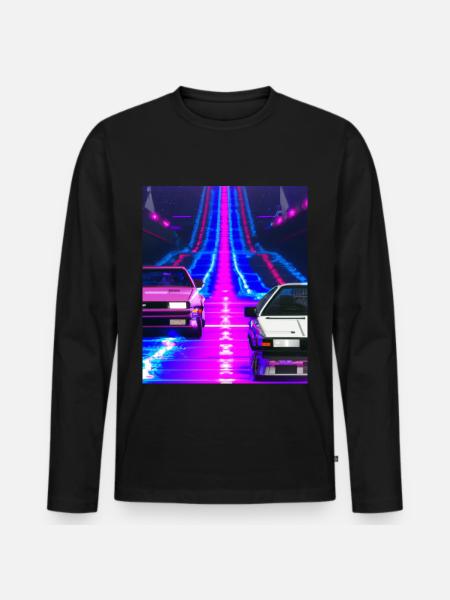 Vaporwave Aesthetic Synthwave Car - Men's Premium Organic Long Sleeve Shirt - black
