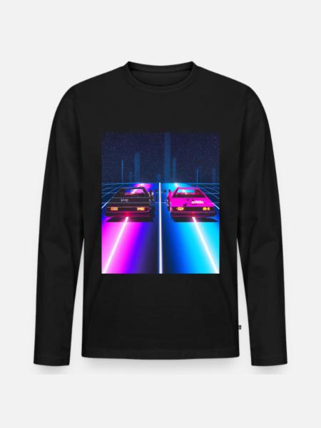 Vaporwave Aesthetic Synthwave Car - Men's Premium Organic Long Sleeve Shirt - black