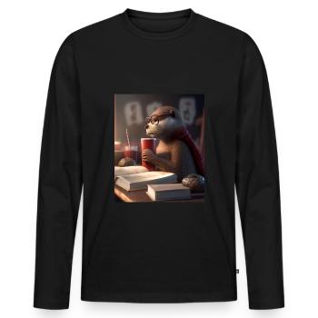 Otter Lovers Nerd Otter Drinking Coffee - Men's Premium Organic Long Sleeve Shirt - black - Front - Nico (187cm)