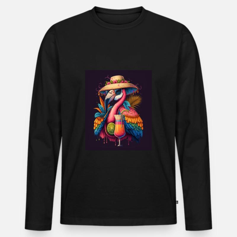 Flamingo Playing Musical Instruments Mexican - Männer Premium Bio Langarmshirt - Schwarz