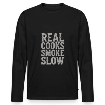 Real Cooks Smoke Slow Meat Smoking - Men's Premium Organic Long Sleeve Shirt - black - Front - Nico (187cm)