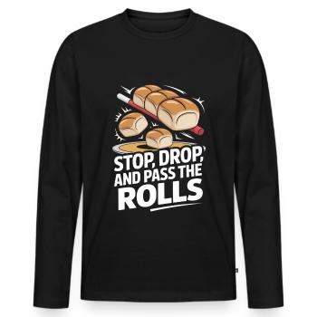 Arrêtez-vous, laissez tomber et passez les rouleaux Thanksgiving - T-shirt manches longues Premium bio Homme - noir - Devant - Nico (187cm)