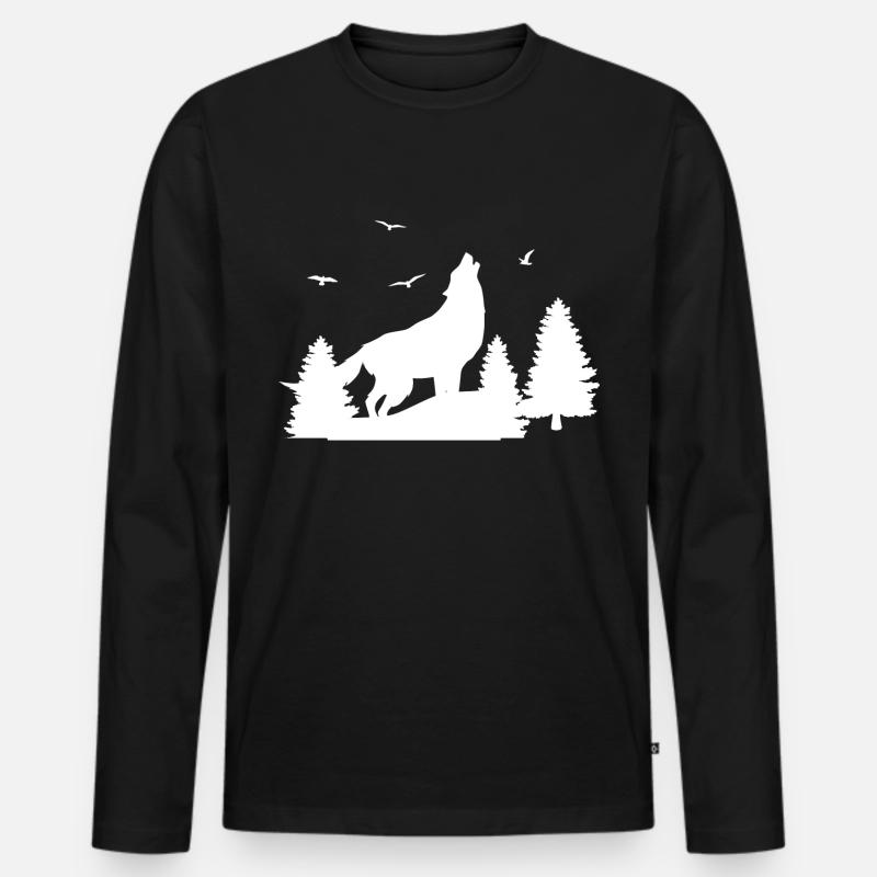 Wolf Wald - Männer Premium Bio Langarmshirt - Schwarz