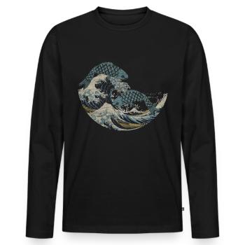 Koi poissons eau Japon vague cadeau - T-shirt manches longues Premium bio Homme - noir - Devant - Nico (187cm)