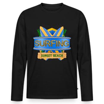Hawaii, Surfing, Sunset Beach - Men's Premium Organic Long Sleeve Shirt - black - Front - Nico (187cm)