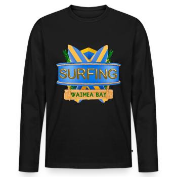 Hawaï, Surf, Waimea Bay - T-shirt manches longues Premium bio Homme - noir - Devant - Nico (187cm)