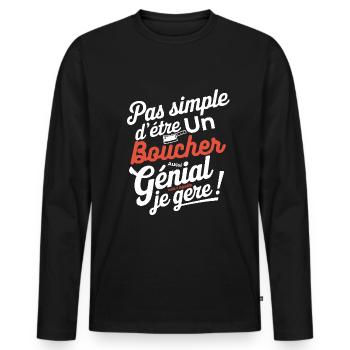Metzger auch genial - Männer Premium Bio Langarmshirt - Schwarz - Vorne - Nico (187cm)