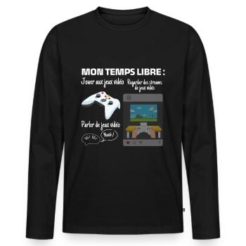 Mon temps libre : 100% gaming - T-shirt manches longues Premium bio Homme - noir - Devant - Nico (187cm)