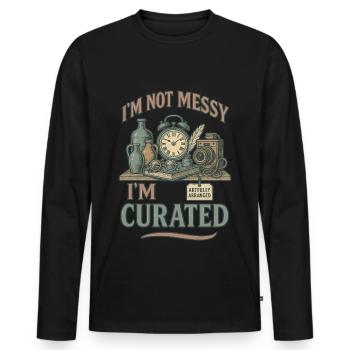 Collectionneur d’antiquités Messy Curated - T-shirt manches longues Premium bio Homme - noir - Devant - Nico (187cm)