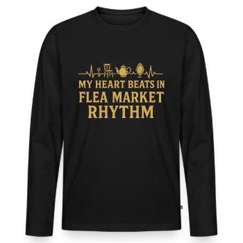 Mein Herz Schlägt Im Flohmarkt Rhythmus - Männer Premium Bio Langarmshirt - Schwarz - Vorne - Nico (187cm)
