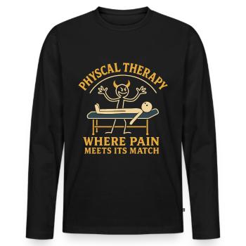 Physiotherapy Funny Where The Pain Is - Men's Premium Organic Long Sleeve Shirt - black - Front - Nico (187cm)