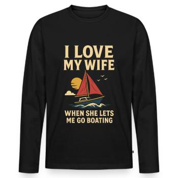 J’aime ma femme conductrice de bateau drôle de dicton - T-shirt manches longues Premium bio Homme - noir - Devant - Nico (187cm)