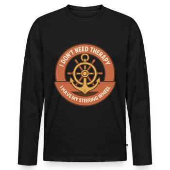 Funny Saying Ship Boat Captain Therapy - Men's Premium Organic Long Sleeve Shirt - black - Front - Nico (187cm)
