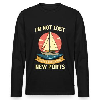 Drôle de dicton : Le capitaine n’est pas perdu et explore simplement - T-shirt manches longues Premium bio Homme - noir - Devant - Nico (187cm)