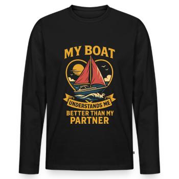 My Boat Understands Me Better Humor Captain - Men's Premium Organic Long Sleeve Shirt - black - Front - Nico (187cm)
