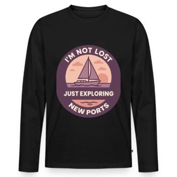 Je ne suis pas perdu, explorez de nouveaux ports - T-shirt manches longues Premium bio Homme - noir - Devant - Nico (187cm)