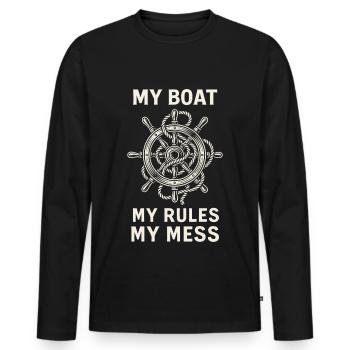 Mon bateau Mes règles Mon Chaos Capitaine Humour - T-shirt manches longues Premium bio Homme - noir - Devant - Nico (187cm)