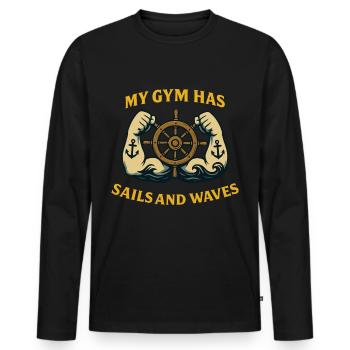 My gym has sails and waves captain - Men's Premium Organic Long Sleeve Shirt - black - Front - Nico (187cm)