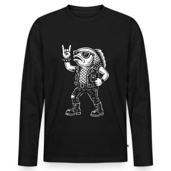 Musique rock Humour Poisson avec des vibrations de heavy metal - T-shirt manches longues Premium bio Homme - noir - Devant - Nico (187cm)