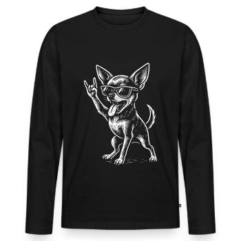 Rockmusik Chihuahua Hund Lustig Metal Vibes - Männer Premium Bio Langarmshirt - Schwarz - Vorne - Nico (187cm)