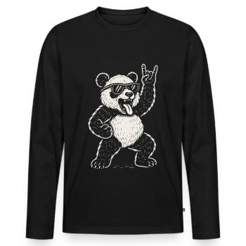 Heavy Metal Panda Rock Musik Lustige Vibes - Männer Premium Bio Langarmshirt - Schwarz - Vorne - Nico (187cm)
