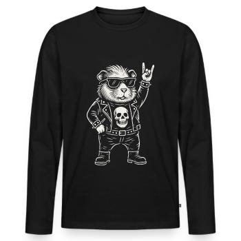 Rockmusik Lustig Heavy Metal Meerschweinchen Retro - Männer Premium Bio Langarmshirt - Schwarz - Vorne - Nico (187cm)