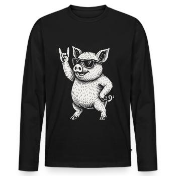 Funny Pig Rock Music Heavy Metal Vibes - Men's Premium Organic Long Sleeve Shirt - black - Front - Nico (187cm)