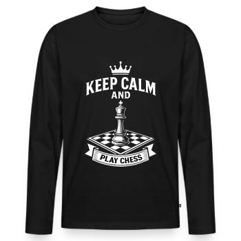 Keep calm and play chess Board game - Men's Premium Organic Long Sleeve Shirt - black - Front - Nico (187cm)