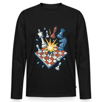 Chess Explosion Funny Chess Player Design - Men's Premium Organic Long Sleeve Shirt - black - Front - Nico (187cm)