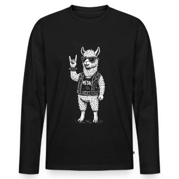 Metal Musik Lama Alpaka Lustig Rock Musik Heavy - Männer Premium Bio Langarmshirt - Schwarz - Vorne - Nico (187cm)