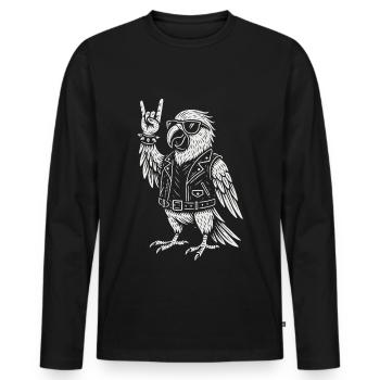 Musique rock, perroquet drôle, vibrations heavy metal - T-shirt manches longues Premium bio Homme - noir - Devant - Nico (187cm)