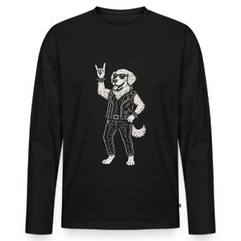 Funny Rock Music Dog Heavy Metal Retro Style - Men's Premium Organic Long Sleeve Shirt - black - Front - Nico (187cm)