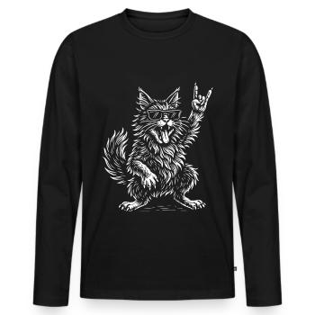 Rock Musik Maine Coon Katze Lustig Heavy Metal - Männer Premium Bio Langarmshirt - Schwarz - Vorne - Nico (187cm)