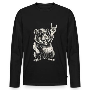 Guinea Pig Rock Music Funny Heavy Metal Retro - Men's Premium Organic Long Sleeve Shirt - black - Front - Nico (187cm)