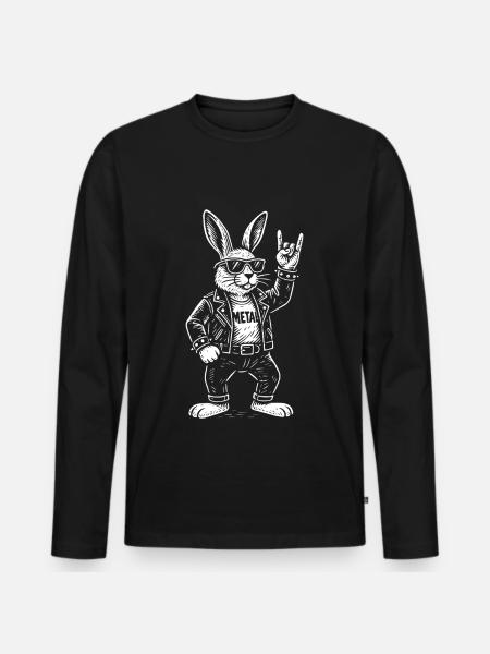 Metallhase Rockmusik Lustig Heavy Metal Retro - Männer Premium Bio Langarmshirt - Schwarz