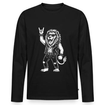 Lion Heavy Metal Rétro Rock Musique Drôle - T-shirt manches longues Premium bio Homme - noir - Devant - Nico (187cm)