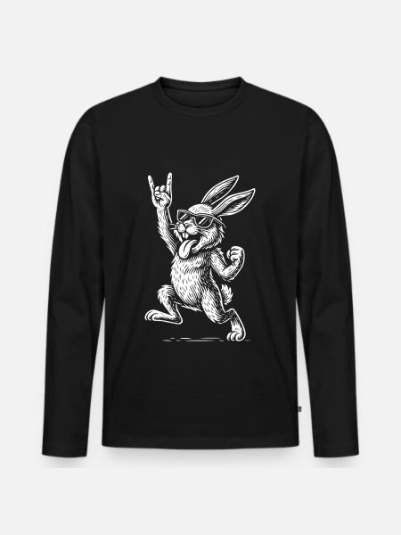 Rock Musik Metal Musik Lustiger Hase Retro Vibes - Männer Premium Bio Langarmshirt - Schwarz