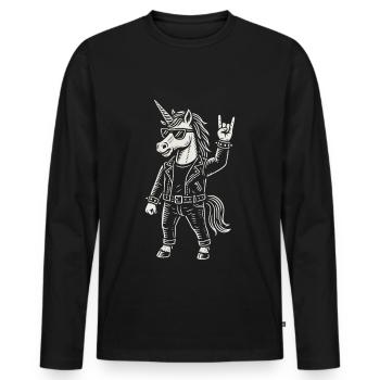 Rockmusik Einhorn Lustig Heavy Metal Mann Frau - Männer Premium Bio Langarmshirt - Schwarz - Vorne - Nico (187cm)
