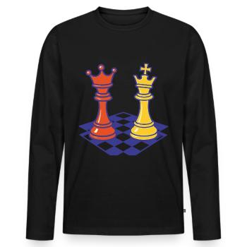 Funny Chess Player Board Game King Queen - Men's Premium Organic Long Sleeve Shirt - black - Front - Nico (187cm)