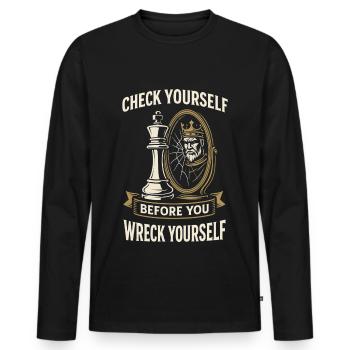 Joueur d’échecs Planche vérifiez-vous, - T-shirt manches longues Premium bio Homme - noir - Devant - Nico (187cm)