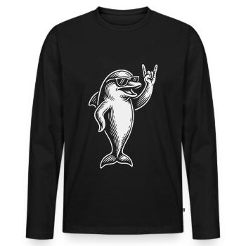 Rock Music Funny Dolphin Heavy Metal Retro - Men's Premium Organic Long Sleeve Shirt - black - Front - Nico (187cm)
