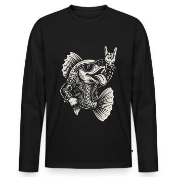 Rock Music, Funny Fish, Metal Music, Goldfish - Men's Premium Organic Long Sleeve Shirt - black - Front - Nico (187cm)