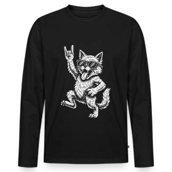 Metal Musik Lustige Katze Rock Musik Retro Style - Männer Premium Bio Langarmshirt - Schwarz - Vorne - Nico (187cm)