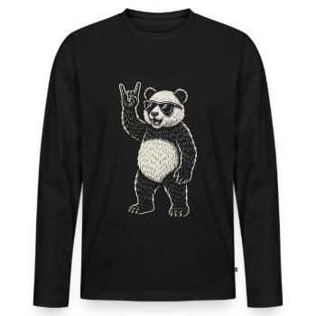 Panda Rock Musik Heavy Metal Lustige Vibes - Männer Premium Bio Langarmshirt - Schwarz - Vorne - Nico (187cm)