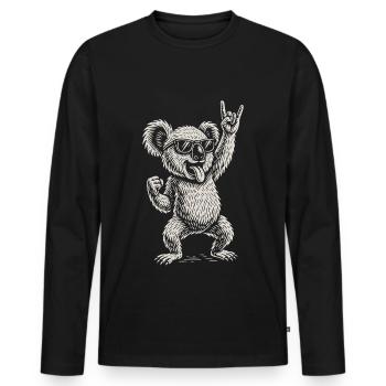 Musique rock, Drôle, Heavy metal, Koala, Rétro - T-shirt manches longues Premium bio Homme - noir - Devant - Nico (187cm)