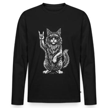 Maine Coon Cat Funny Rock Music Heavy Metal - Men's Premium Organic Long Sleeve Shirt - black - Front - Nico (187cm)